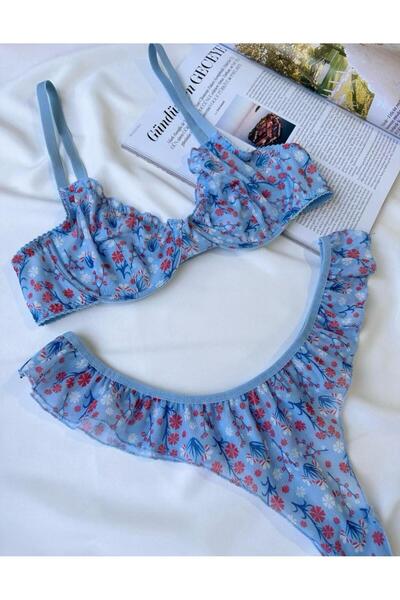 Fanwet Set de sutien și chiloți din tul cu model floral pentru femei