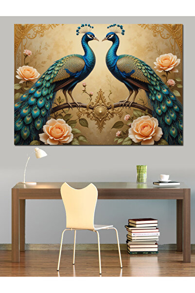 KanvasSepeti Compoziție cu păuni dubli, pictură în ulei, texturată, pânză de ...