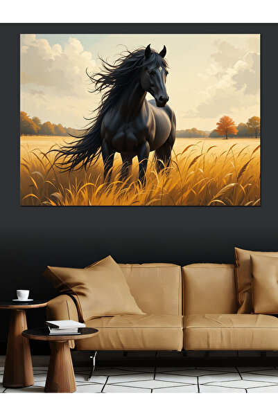 ekart Buğday Tarlasında Koşan At Dekoratif Kanvas - Mdf Ahşap Tablo