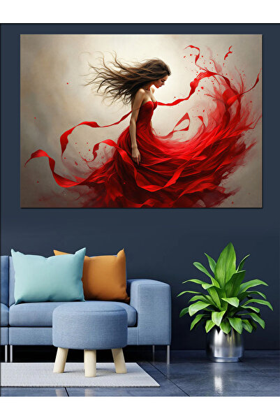 ekart Kırmızı Elbiseli Dansçı Kadın Dekoratif Kanvas - Mdf Ahşap Tablo