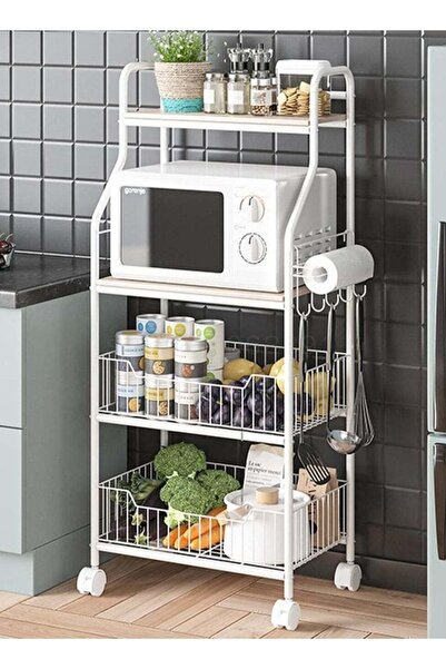 ALMUFARREJ رف تخزين مقاوم للخدش بأربعة إطارات باللون الأبيض