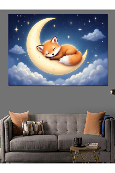 KanvasSepeti Vopsea în ulei Vulpea care dormă pe Lună, texturată, de înaltă c...