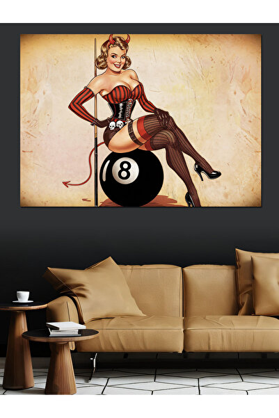 ekart Bilardo Toplu Pin-Up Kız Dekoratif Kanvas - Mdf Ahşap Tablo