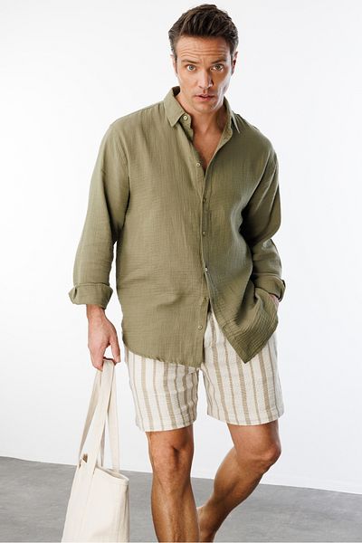 GENIUS STORE Oversize Basic Men's Muslin Shirt Men'S-Muslin-Shirt