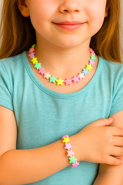 TwinsCollection مجموعة قلادة وسوار وخرز على شكل نجمة للفتيات