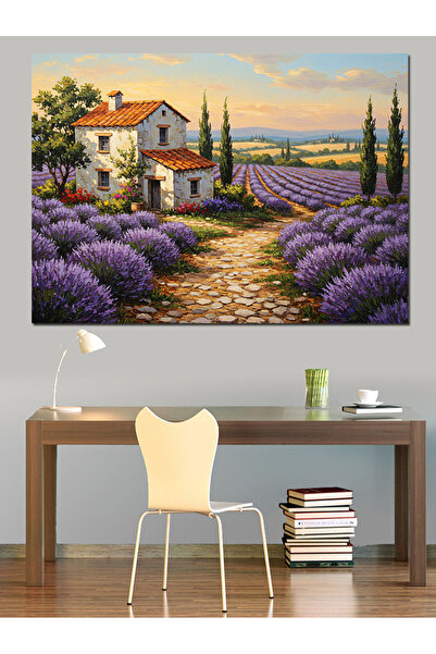KanvasSepeti Peisaj de grădină cu lavandă și case de piatră, pictură în ulei,...
