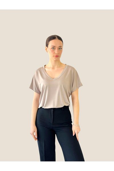 Retrobird V-Neck T-Shirt - Flowy - Top - Women - Pouch - Paper - Colorful