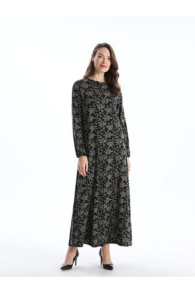 LC Waikiki Black Tie Collar Floral Women's Dress