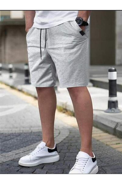 SELENA BUTİK Unisex Gray Straight Relaxed Cut Comford Shorts