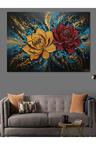 KanvasSepeti Пръскане с цветен розов мотив, маслена боя, текстурирана, високо...