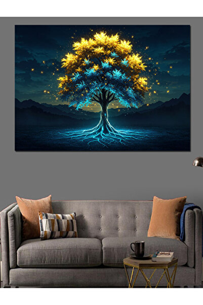 KanvasSepeti Pictură în ulei cu copac albastru care strălucește în întuneric,...