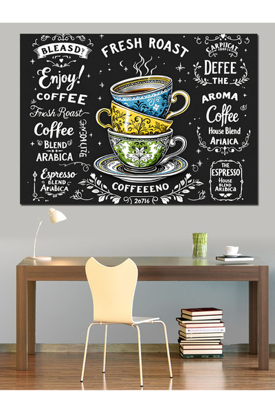 KanvasSepeti Tablă cu cretă Tipografie maro Pictură în ulei Texturată Pânză de înaltă calitate Pictură pe pânză 70 x 50 cm