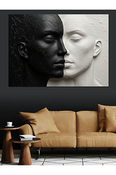 ekart Siyah Beyaz Yüz Teması Dekoratif Kanvas - Mdf Ahşap Tablo
