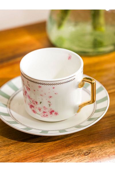 LC Waikiki Set of 2 Personality Porcelain Coffee Cups Lcw Home Mixed Flower Pattern 90ml