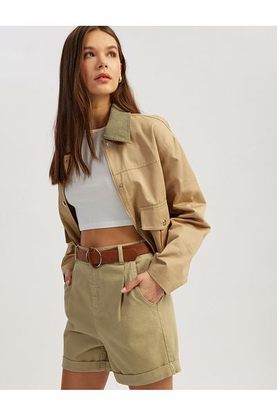Koton New Season Layered Leg High Waist Belted Chino Shorts