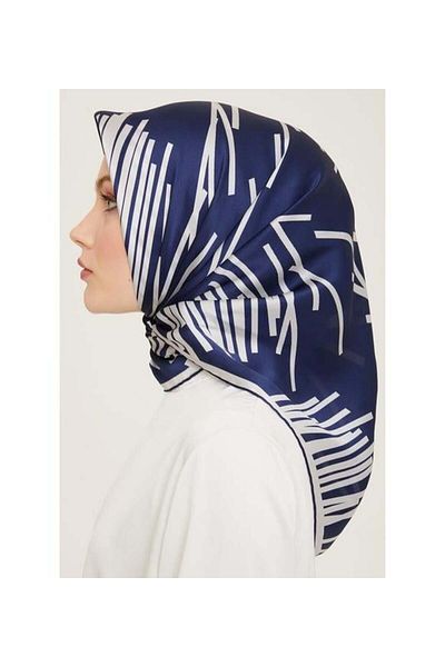 Armine Μεταξωτό κασκόλ 2024 Καλοκαίρι - 9165-80 Navy Blue Grey Twill