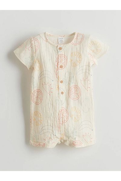 LC Waikiki Lcw Baby Beige Crew Neck Baby Boy Muslin Jumpsuit