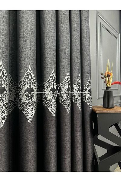Navessa Home Collection Background Curtain Black - Gray Board Pattern, Close Pleat, Single Wing, Luxurious and Modern Look