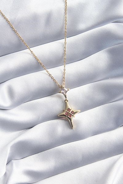 Skygo 316L Steel Gold Color Pole Star Model Zircon Stone Detail Women's Necklace - Tj-Bko8092