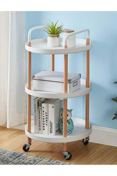 ALMUFARREJ Serving cart with 3 circular shelves on wheels