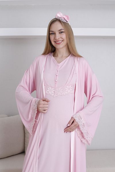 EM&FA TEKSTİL Maternity Maternity Dressing Gown Nightwear Set