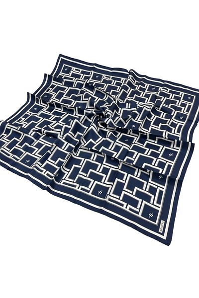 Armine Silk Scarf 2024 Summer - 9132-88 Navy Blue Cream Twill