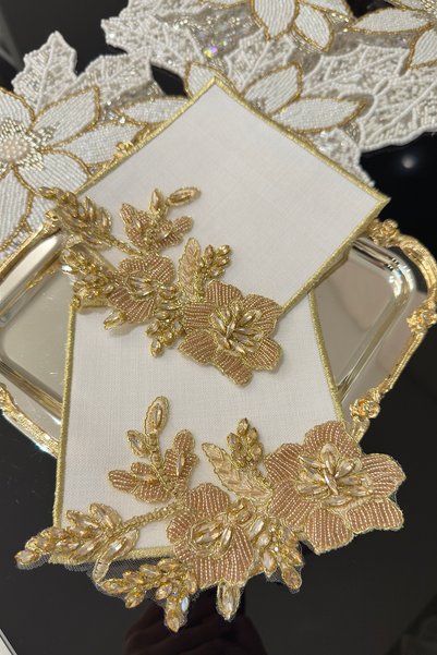 bibashka Gold taş işlemeli tasarım 2li kokteyl peçete