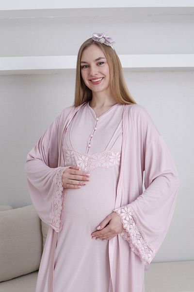 EM&FA TEKSTİL Maternity Maternity Dressing Gown Nightwear Set