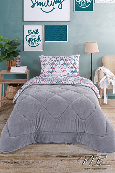 Mbcollection Tek Kişilik Gri Diagonal Welsoft Uyku Seti + Yastık Kılıfı | Çif...