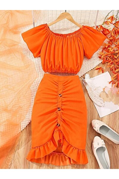 shop Set portocaliu cu design special din 2 piese pentru fete