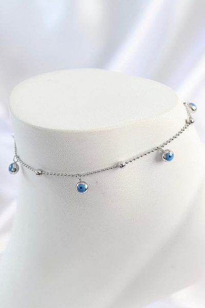 shop 316L Steel Silver Color Dangle Evil Eye Bead Figure Topcuk Detail Women's Anklet