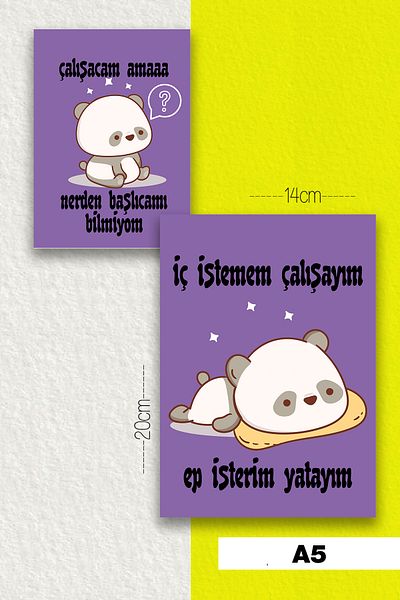 SelisCraft Talking Panda Set of 2 Unlined Notebooks Purple A5 40 Sheets School Notebook Memory Notebook Gift Notebook