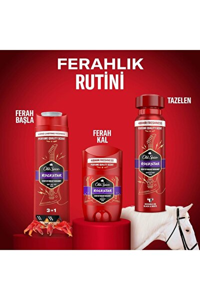 Old Spice Rockstar Duş Jeli ve Şampuan 400 ml, Stick Deodorant 50 ml, Sprey Deodorant 150 ml 3'lü Set