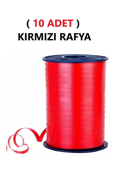 TİFOYS (10 Pieces) 200 Meters Red Raffia Ribbon Ribbon
