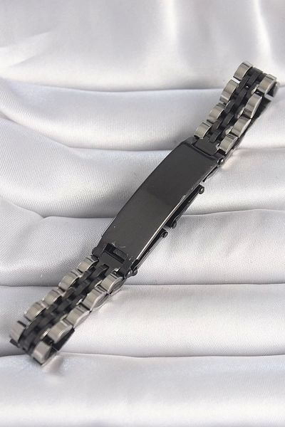 Clariss 316L Steel Silver Black Color Chain Imprint Model Men's Bracelet