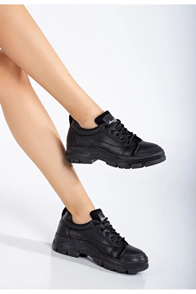 Zerenyus JANE Bağcıklı Ortopedik Kadın Sneaker Spor Ayakkabı - Siyah