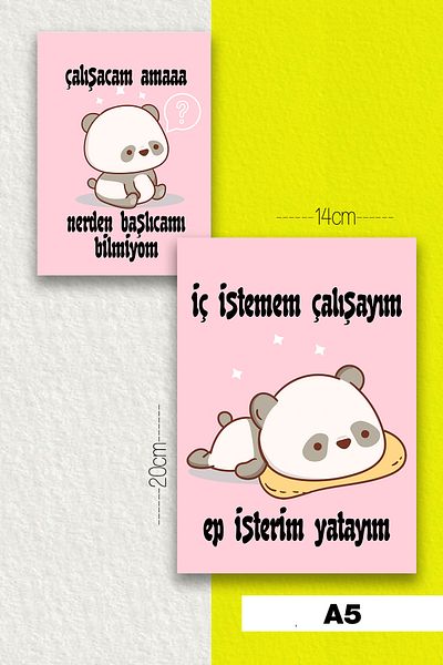 SelisCraft Talking Panda Set of 2 Unlined Notebooks Pink A5 40 Sheets School Notebook Memory Notebook Gift Notebook