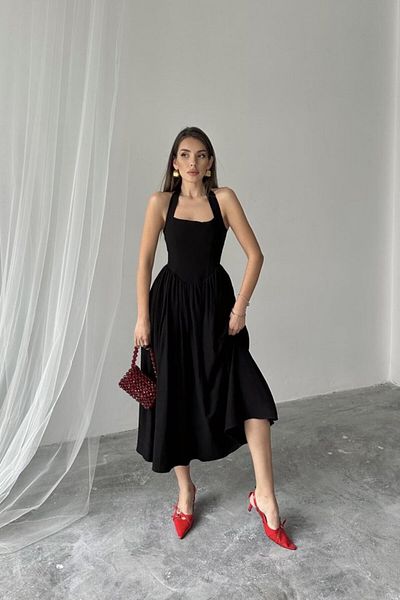 JANES Μαύρο λινό φόρεμα Halter