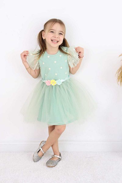 Şenkız Rochie Printesa Fata Tulle Broderie Flori Ocazie Speciala Rochie De Zi De nastere