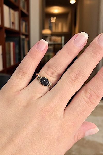 NBS Beautiful Naturel Stones Pure Copper Women's Black Agate Ring Adjustable Trend (Gift, Birthday, Daily)