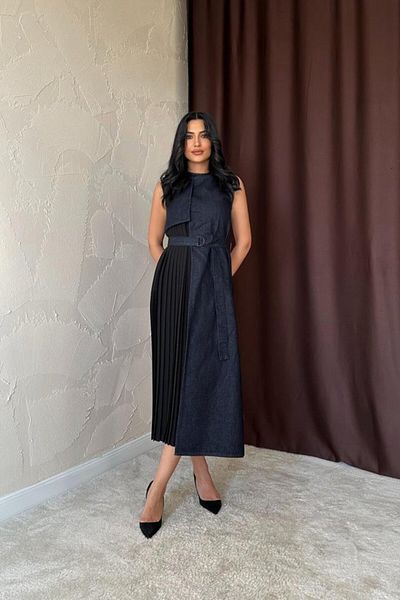 leyla sanat sanata yeni bir bakış açısı Leyla Sanat Sanata a New Perspective Blue Pleat Garnish Denim Dress