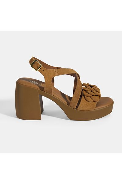 Desa Women's Tan Adjustable Buckle Suede Heeled Sandals