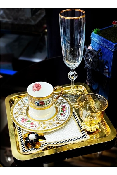 adana avm Özel Tasarım Amore Gerçek Altın Kahve Yanı Su Bardağı Kadeh