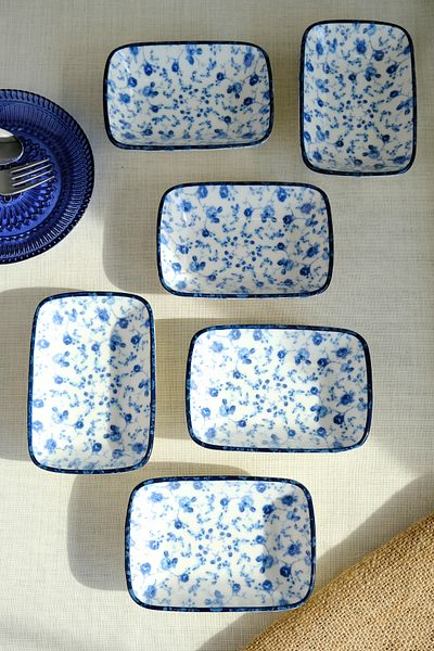 tabakevi Plate House Porcelain Blue Heaven Boat Plate 6 Pieces 14X10X2Cm
