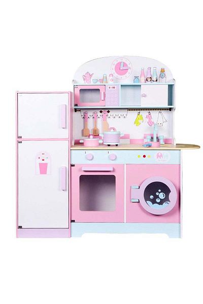 Generic Wooden Authentic Detailing Rich Unique Design Pretend Kitchen Play Set With Refrigerator 96x49x90cm
