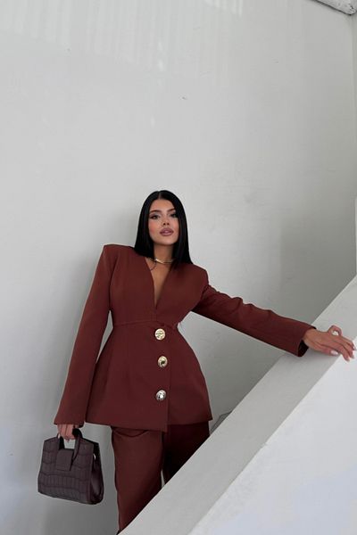 Kaplan Eyesof Design Jacket-Trousers Set Metal Button Detail - Brown