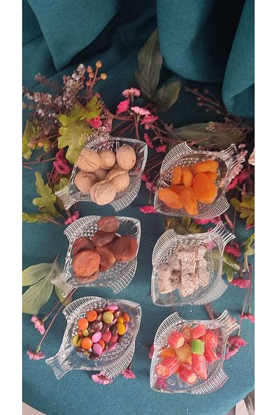 ORTAKÖY CENNETİ Visible Glass Fish 6 Piece Cookie Turkish Delight Presentation Modern Set 140 Cc 13X10 Ula 6 cm Height Measure