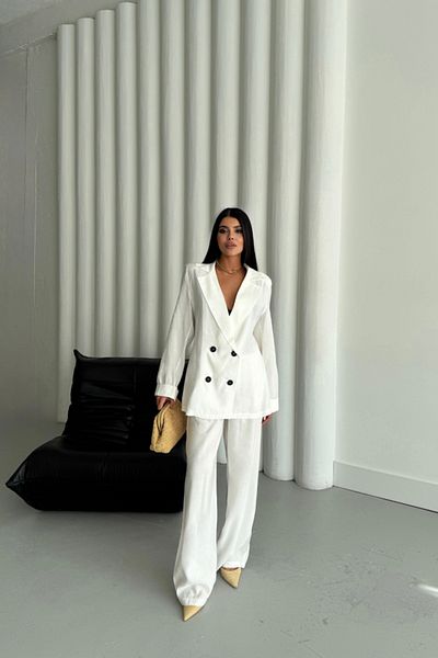 Rep la Shine Modal 4 Button Unlined Jacket - Pants Suit - White
