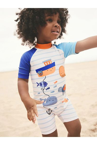 Next Baby Upf50 Sun-Proof One-Piece White Ocean Swimsuit Alye91833