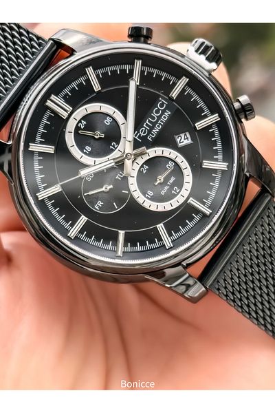 Ferrucci Steel Cord Black Color Functions Active Men's Wristwatch Bracelet Gift